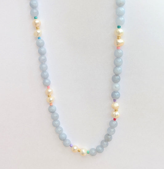 ARIEL 18k Gold Pearl Necklace with Gemstones in King's Blue