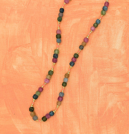 MEDINA Rainbow Tourmaline Necklace with 18k Gold