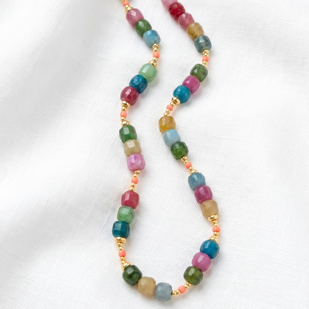 MEDINA Rainbow Tourmaline Necklace with 18k Gold
