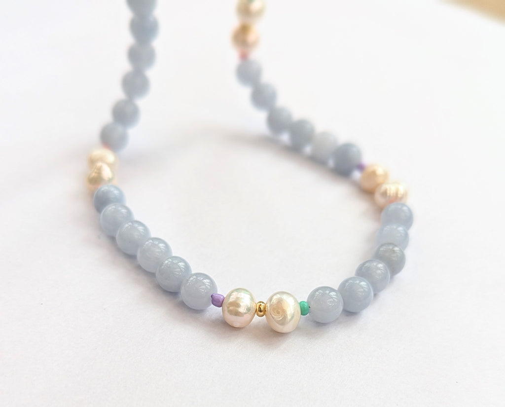 ARIEL 18k Gold Pearl Necklace with Gemstones in King's Blue