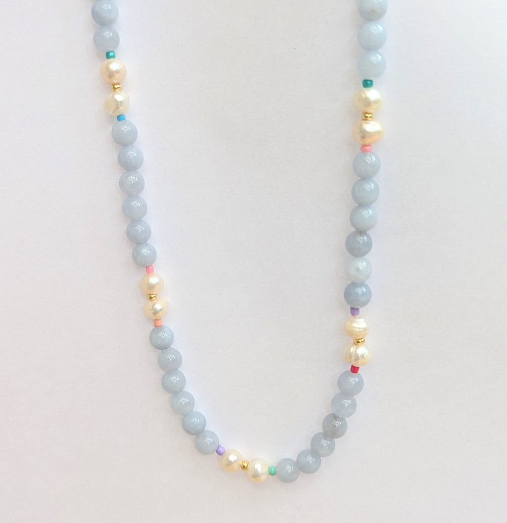 ARIEL 18k Gold Pearl Necklace with Gemstones in King's Blue