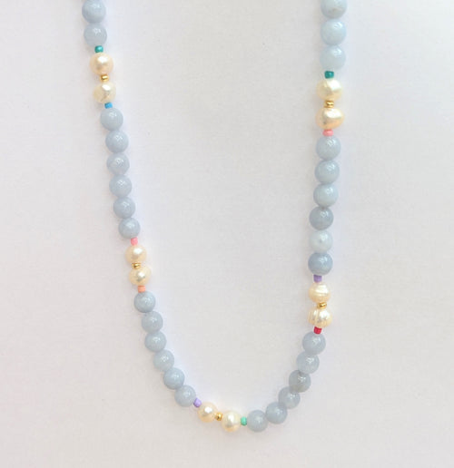 ARIEL 18k Gold Pearl Necklace with Gemstones in King's Blue