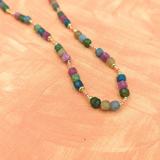MEDINA Rainbow Tourmaline Necklace with 18k Gold