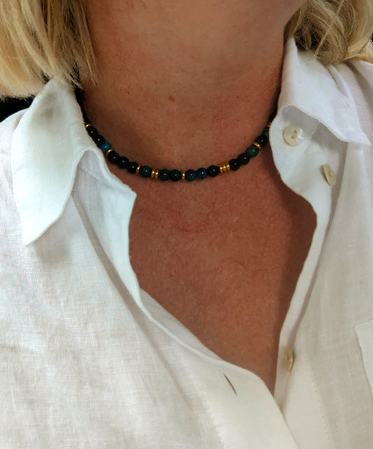 ODYSSEY Blue Apatite Necklace with 18k Gold Detail
