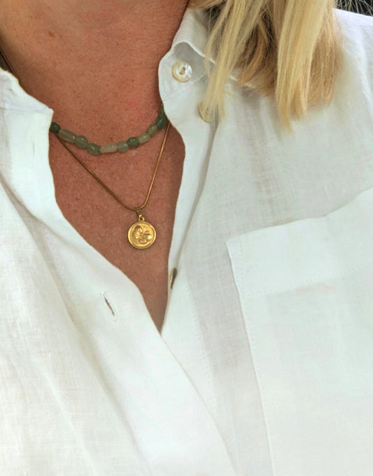 FAYE Necklace with 18k Gold Beads in Sea Foam Green